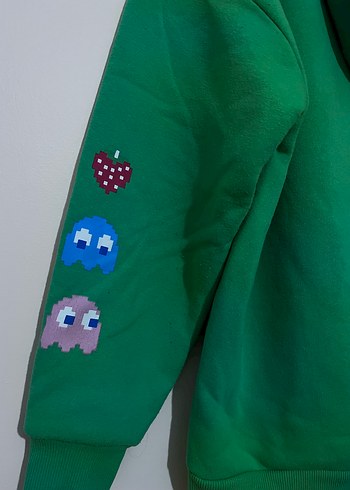 Diğer Yeşil Pac-Man Baskılı Kapüşonlu Sweatshirt
