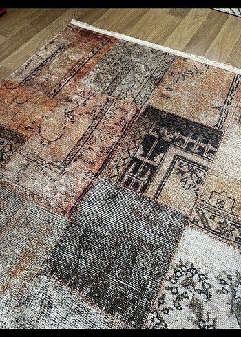 Bohem Tarzı Desenli Gri Kahverengi Halı - Görsel 2