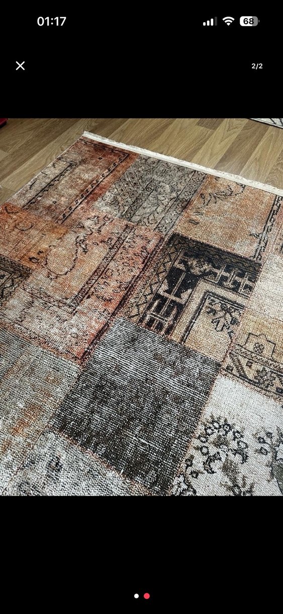 Bohem Tarzı Desenli Gri Kahverengi Halı - Görsel 2