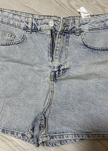 Düğmeli Gri Kadın Denim Şort