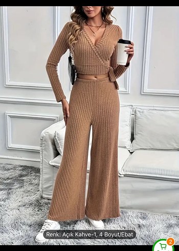 Kadın Açık Kahve V Yaka Triko Tulum