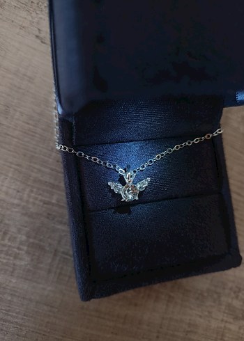 Zincir Detaylı Silver Gümüş Renk Melek Yüzük Kolye