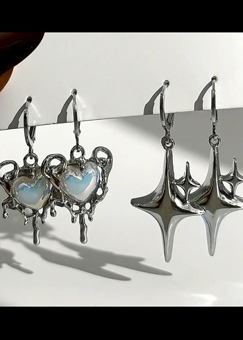 Y2k Gotik Küpe Seti Kalp Yıldız