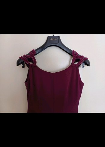 38 Beden bordo Renk Mürdüm V Yakalı Midi Elbise