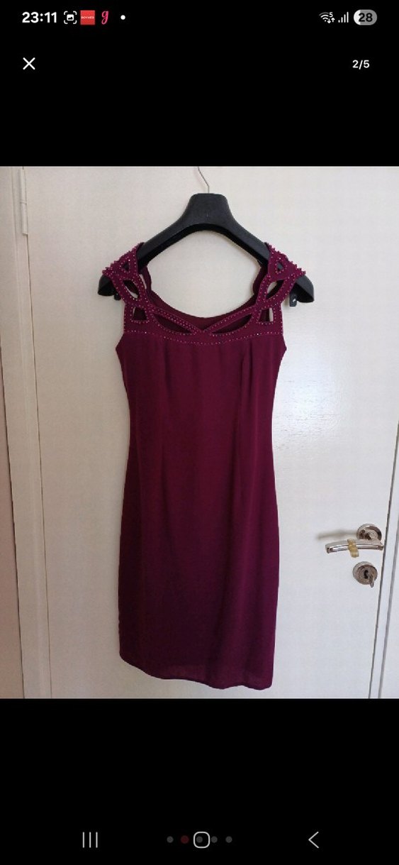 Mürdüm V Yakalı Midi Elbise - Görsel 3