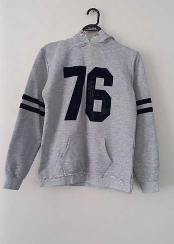 Bayan Gri Kapüşonlu Pamuklu Sweatshirt
