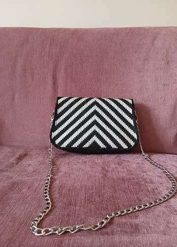 Diğer Zebra Desenli Zincir Detaylı Siyah Kadın Çanta