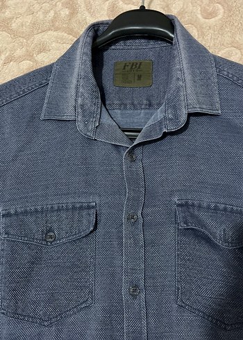 m Beden lacivert Renk Gri Denim Erkek Gömlek Uzun Kollu
