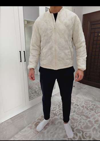 Beyaz Erkek Bomber Ceket