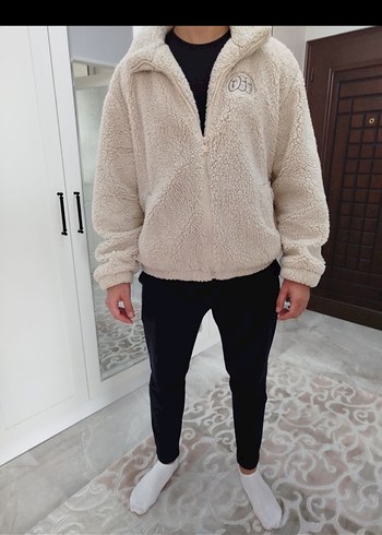Erkek Zara Bej Peluş Fermuarlı Mont