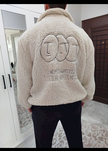 xl Beden ten rengi Renk Erkek Zara Bej Peluş Fermuarlı Mont