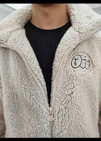 xl Beden Erkek Zara Bej Peluş Fermuarlı Mont