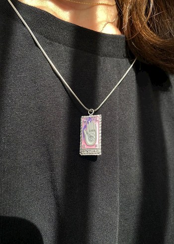 Pembe Tarot kartlı silver kolye
