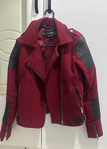 Bordo Süet Biker Kadın Deri Ceket - Görsel 2