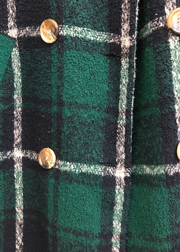 Düğmeli Yeşil Kareli Uzun Yün Kadın Kabanı - Görsel 2