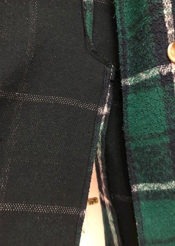 Düğmeli Yeşil Kareli Uzun Yün Kadın Kabanı - Görsel 4