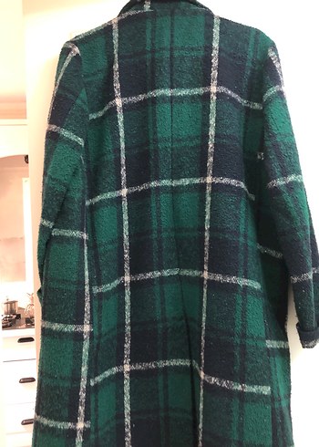 Düğmeli Yeşil Kareli Uzun Yün Kadın Kabanı - Görsel 3