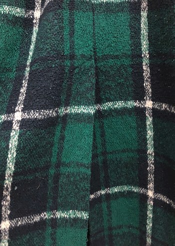 Düğmeli Yeşil Kareli Uzun Yün Kadın Kabanı - Görsel 8