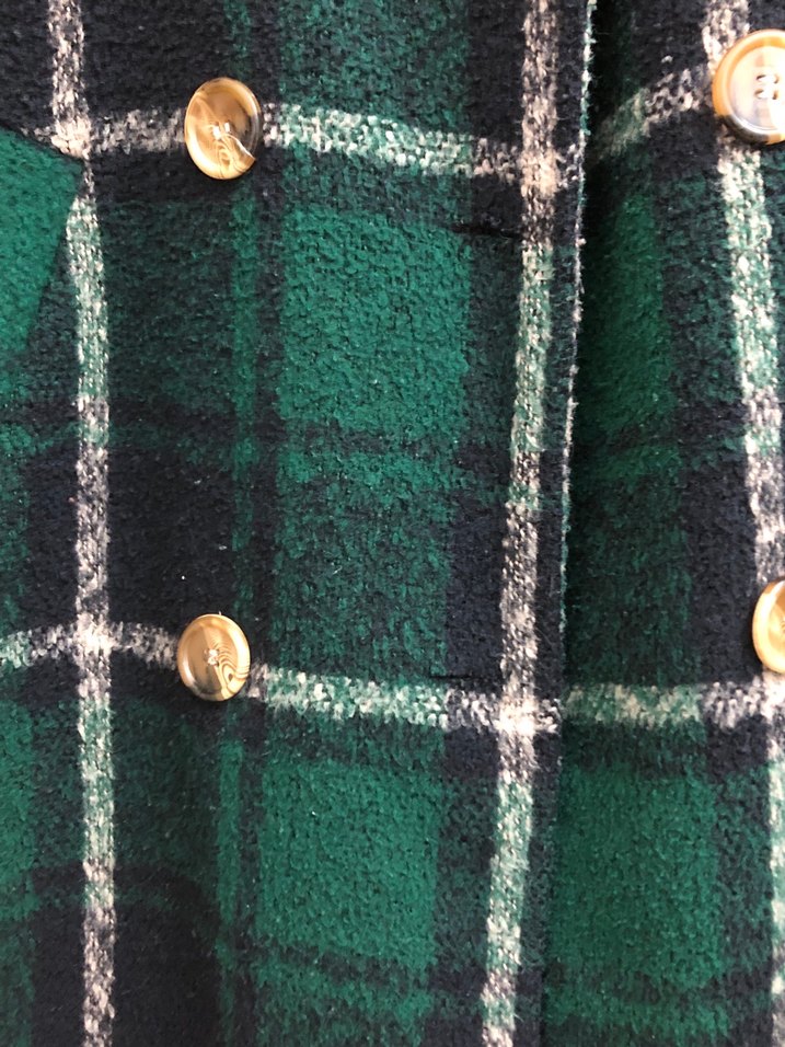 Düğmeli Yeşil Kareli Uzun Yün Kadın Kabanı - Görsel 2
