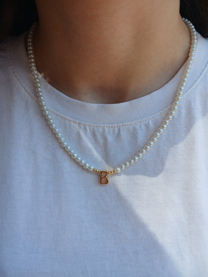 Beyaz Boncuklu Midi Kadın Kolye - Görsel 2