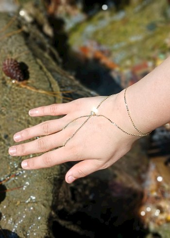 Altın Renkli Zincir Detaylı Gezegen Desenli Kadın El Zinciri - Görsel 2