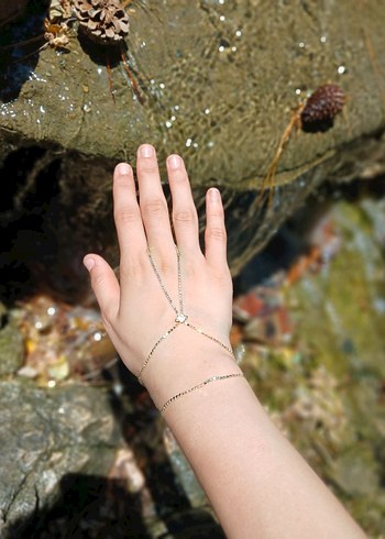 Altın Renkli Zincir Detaylı Gezegen Desenli Kadın El Zinciri - Görsel 3