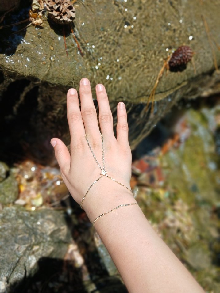 Altın Renkli Zincir Detaylı Gezegen Desenli Kadın El Zinciri - Görsel 3