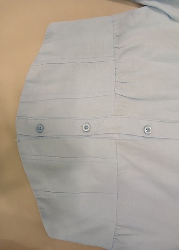 Mavi Keten Düğmeli Kadın Gömlek - Görsel 4