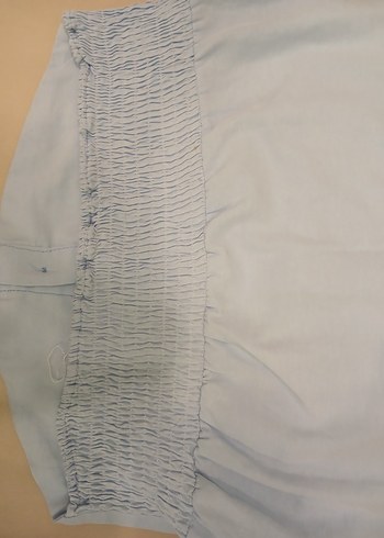 Mavi Keten Düğmeli Kadın Gömlek - Görsel 3