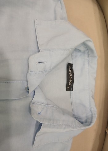 Mavi Keten Düğmeli Kadın Gömlek - Görsel 5