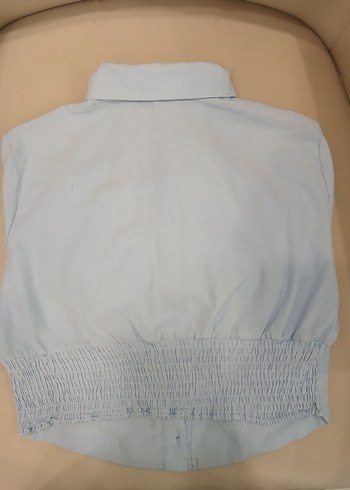 Mavi Keten Düğmeli Kadın Gömlek - Görsel 2