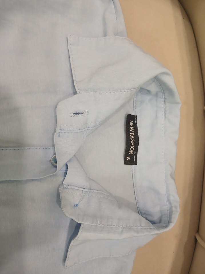 Mavi Keten Düğmeli Kadın Gömlek - Görsel 5