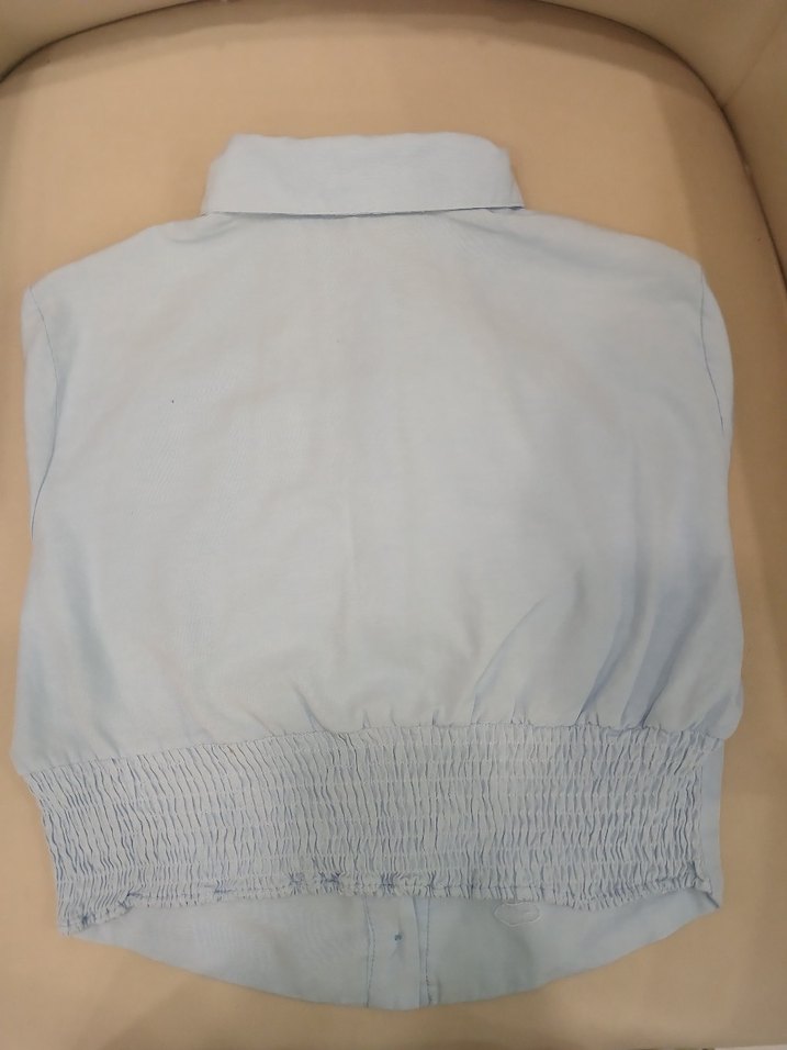 Mavi Keten Düğmeli Kadın Gömlek - Görsel 2