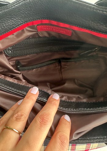 Beden siyah Renk Tommy Hilfiger Vintage Tote Bag- Ekose Desenli Deri Kadın Çanta