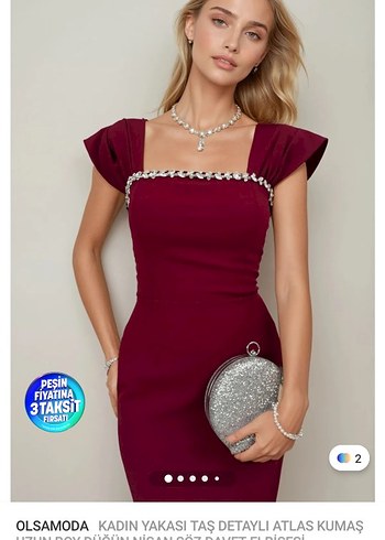 Bordo Taş Detaylı Elbise