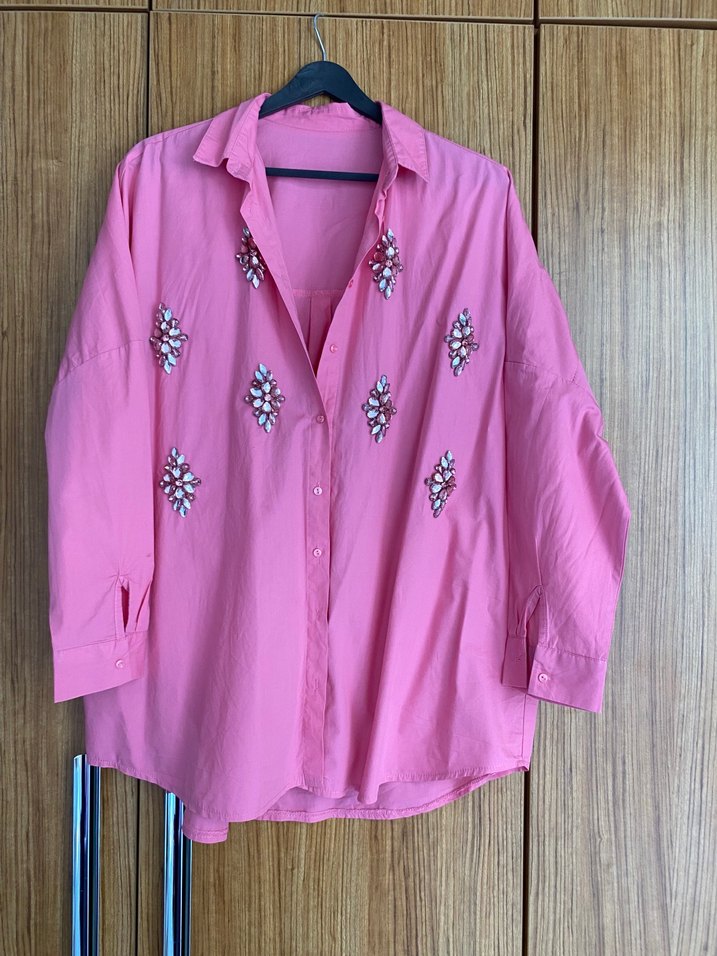 Nakışlı Pembe Uzun Kollu Gömlek - Görsel 4