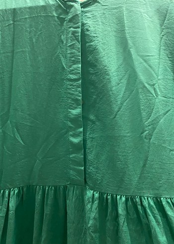 Yeşil Uzun Kollu Piliseli Keten Elbise - Görsel 3