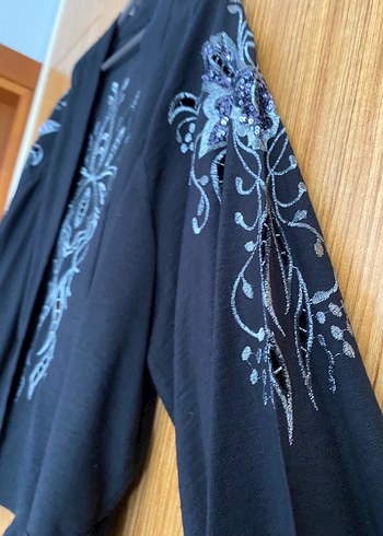 Nakışlı Mavi Kadın Kimono standart beden - Görsel 2