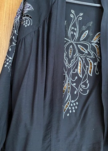 Nakışlı Mavi Kadın Kimono standart beden - Görsel 3