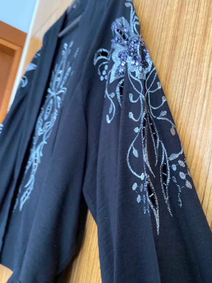 Nakışlı Mavi Kadın Kimono standart beden - Görsel 2