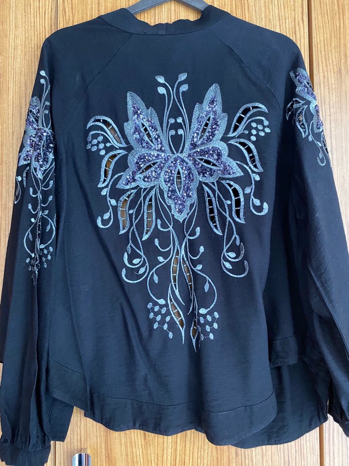 Nakışlı Mavi Kadın Kimono standart beden - Görsel 4