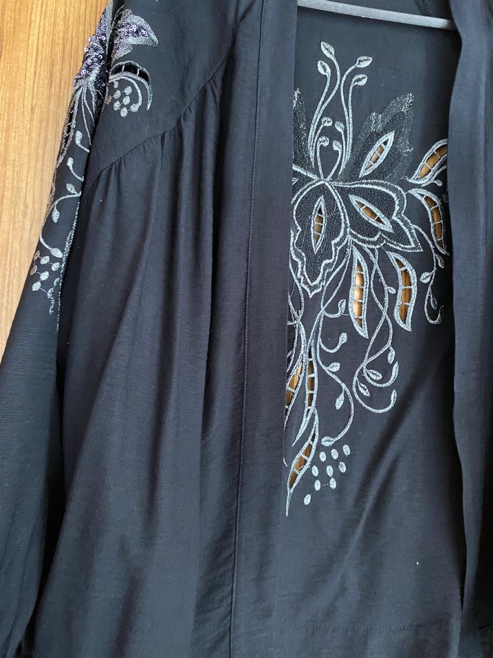 Nakışlı Mavi Kadın Kimono standart beden - Görsel 3