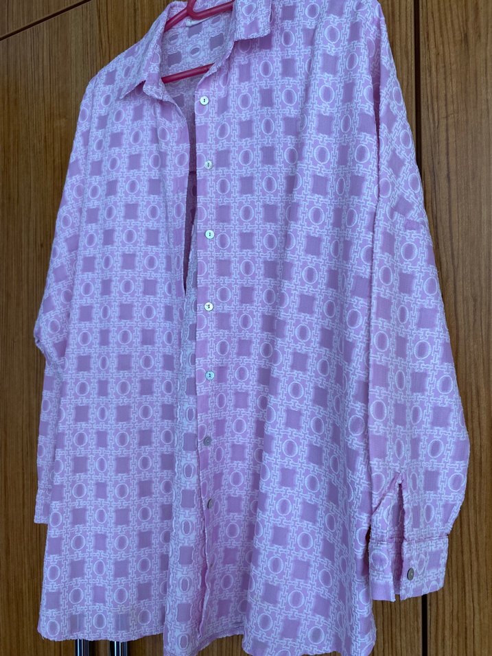 Pembe Düğmeli Uzun Kollu Kadın Gömlek - Görsel 2