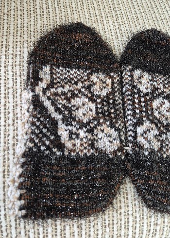 Kadın Örgü Kahverengi patik çorap el örgüsü - Görsel 2