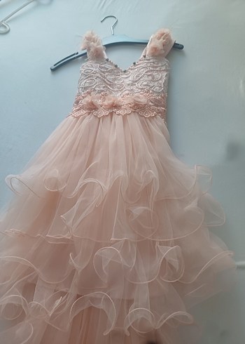 8 Yaş Beden Kız Çocuk Pembe Fırfırlı Bohem Elbise