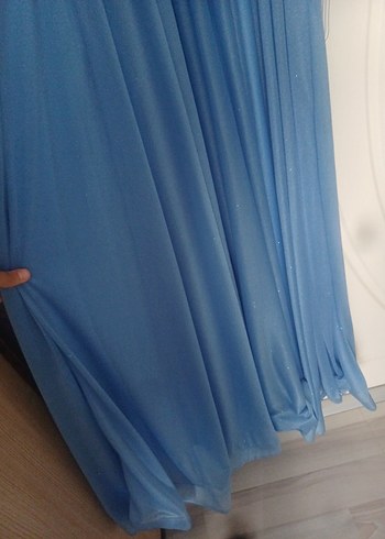 Zara Mavi Drapeli Uzun Kollu Uzun Abiye