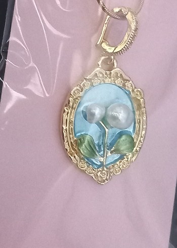 Mavi Çiçekli Boncuklu Vintage Kolye