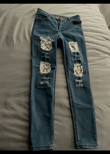 Diğer Düğmeli Mavi Denim Kadın Pantolon
