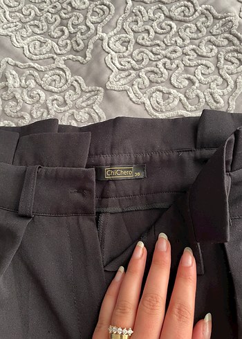 38 Beden Kadın Siyah Pilili Ofis Kumaş Pantolon