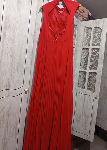 Kırmızı Drapeli Uzun Abiye Elbise - Görsel 2